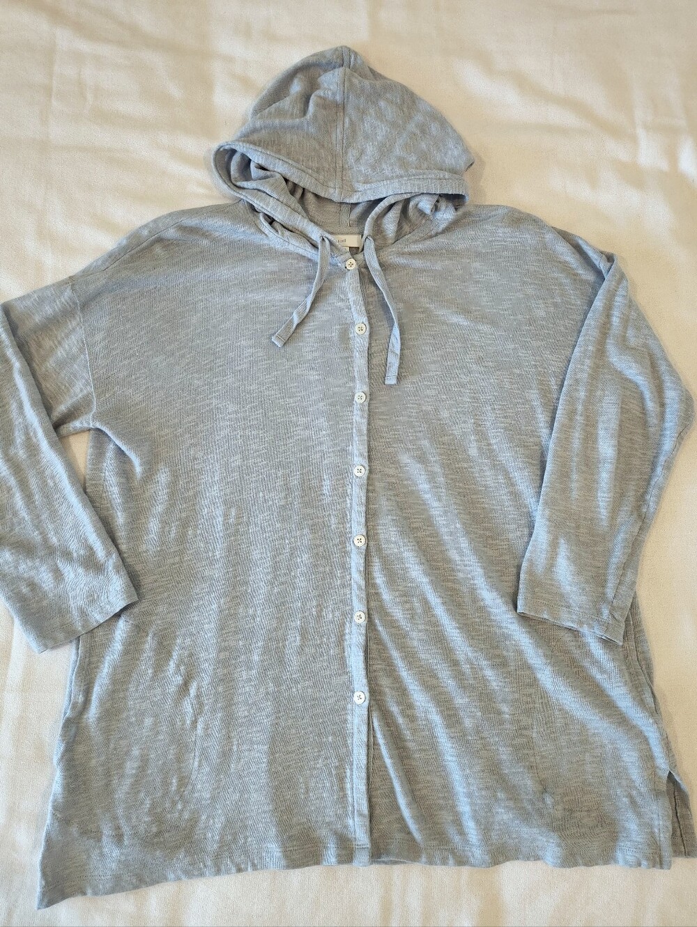 J. Jill Linen Blend Hooded Button Down Jacket Cardan Large Petite Blue